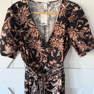 NWT H&M Black Floral Wrap Dress with Pink Botanical Print